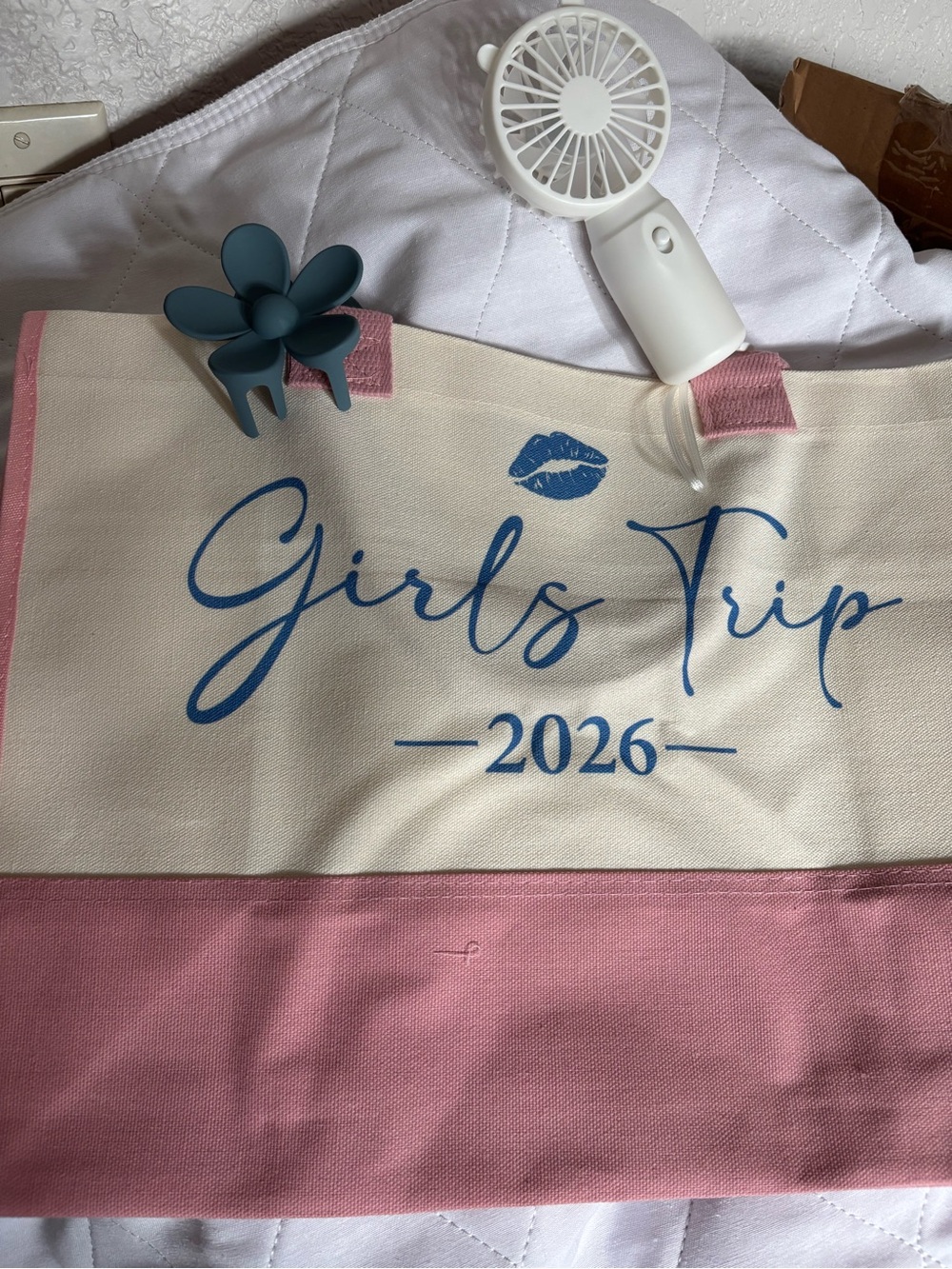 Girls Trip 2026 Pink & Cream Canvas Tote (set of 4)